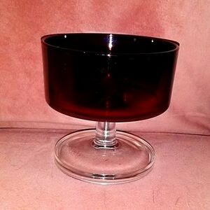 Vintage French MCM Glass Ruby Red Dessert Fruit Berry Footed Bowl Arcoroc France